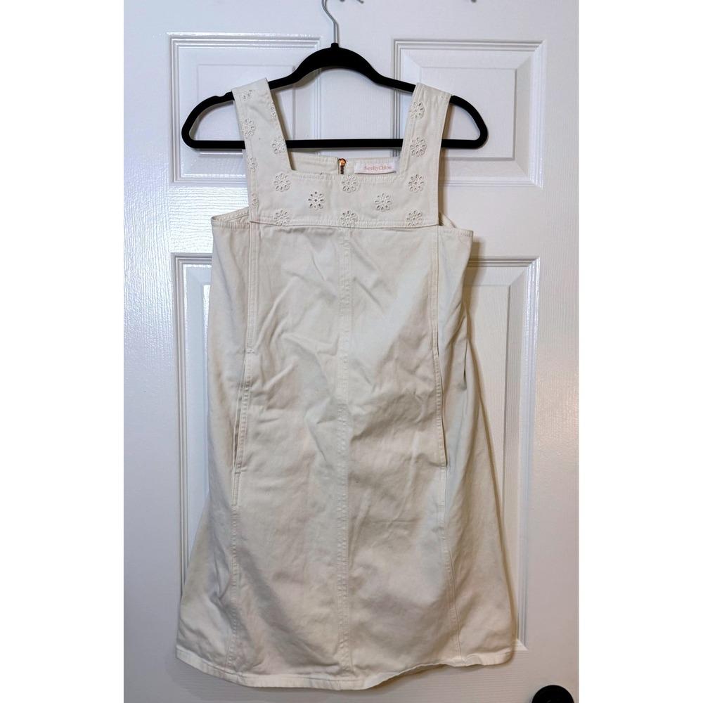 See‎ By Chloe Dress Ivory White Denim Eyelet Mini Sundress Summer Cute 36